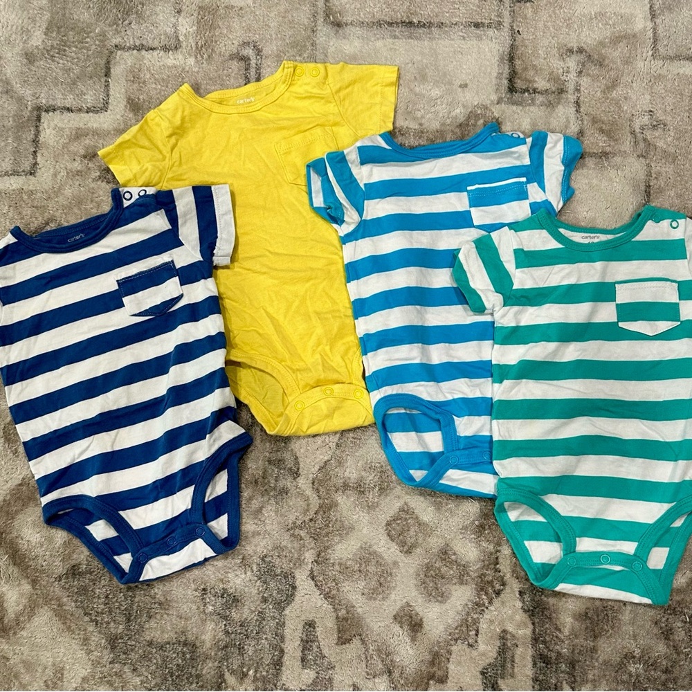 Carter's Blue and Green Striped Bodysuits Set of 4 -  Size 12 months